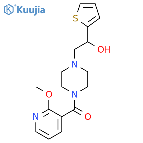 2-4-(2-methoxypyridine-3-carbonyl)piperazin-1-yl-1-(thiophen-2-yl)ethan-1-ol structure