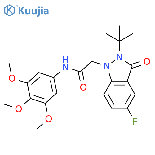 2-(2-tert-butyl-5-fluoro-3-oxo-2,3-dihydro-1H-indazol-1-yl)-N-(3,4,5-trimethoxyphenyl)acetamide structure