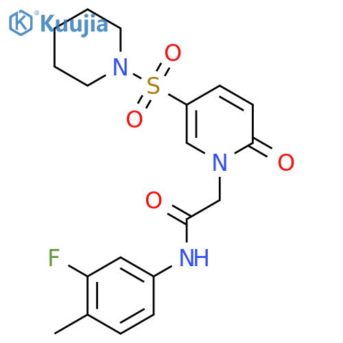N-(3-fluoro-4-methylphenyl)-2-2-oxo-5-(piperidine-1-sulfonyl)-1,2-dihydropyridin-1-ylacetamide structure