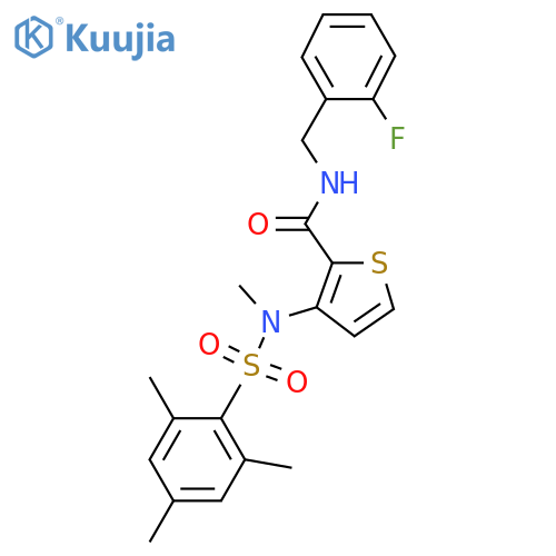 N-[(2-fluorophenyl)methyl]-3-(N-methyl2,4,6-trimethylbenzenesulfonamido)thiophene-2-carboxamide structure