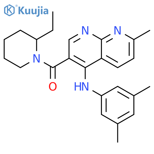 N-(3,5-dimethylphenyl)-3-(2-ethylpiperidine-1-carbonyl)-7-methyl-1,8-naphthyridin-4-amine structure