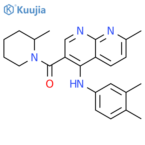 N-(3,4-dimethylphenyl)-7-methyl-3-(2-methylpiperidine-1-carbonyl)-1,8-naphthyridin-4-amine structure