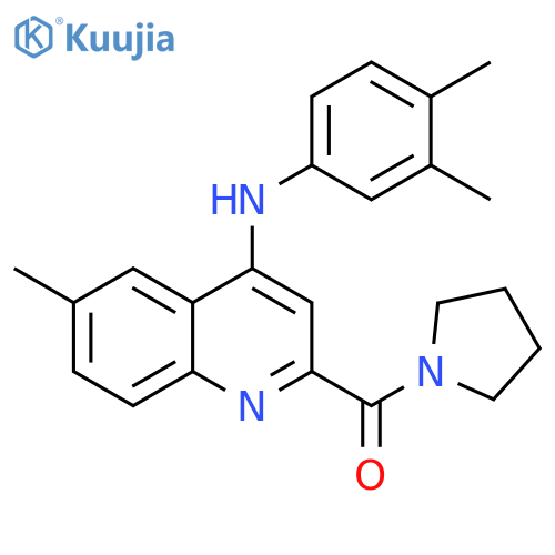 N-(3,4-dimethylphenyl)-6-methyl-2-(pyrrolidine-1-carbonyl)quinolin-4-amine structure