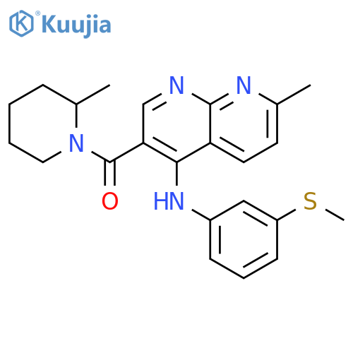 7-methyl-3-(2-methylpiperidine-1-carbonyl)-N-[3-(methylsulfanyl)phenyl]-1,8-naphthyridin-4-amine structure