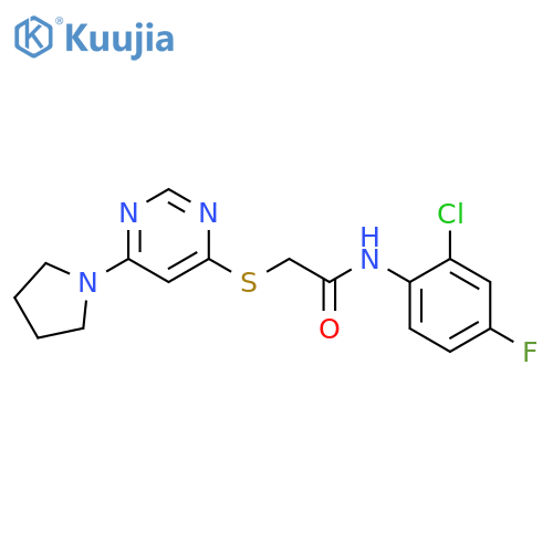 N-(2-chloro-4-fluorophenyl)-2-{[6-(pyrrolidin-1-yl)pyrimidin-4-yl]sulfanyl}acetamide structure