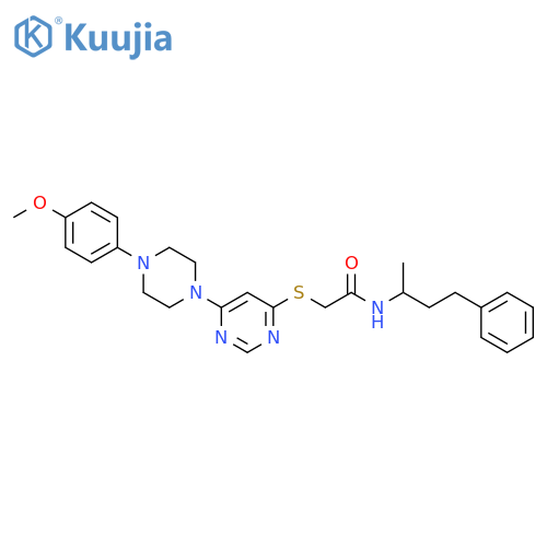 2-({6-[4-(4-methoxyphenyl)piperazin-1-yl]pyrimidin-4-yl}sulfanyl)-N-(4-phenylbutan-2-yl)acetamide structure