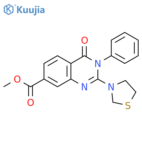 methyl 4-oxo-3-phenyl-2-(1,3-thiazolidin-3-yl)-3,4-dihydroquinazoline-7-carboxylate structure