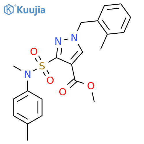 methyl 3-methyl(4-methylphenyl)sulfamoyl-1-(2-methylphenyl)methyl-1H-pyrazole-4-carboxylate structure
