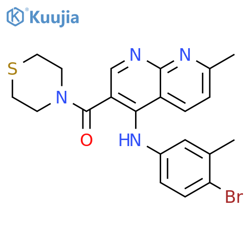 N-(4-bromo-3-methylphenyl)-7-methyl-3-(thiomorpholine-4-carbonyl)-1,8-naphthyridin-4-amine structure