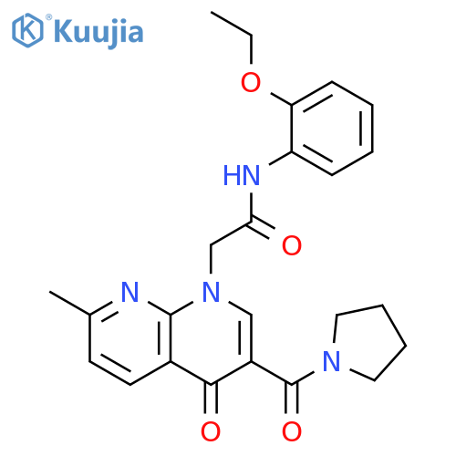 N-(2-ethoxyphenyl)-2-[7-methyl-4-oxo-3-(pyrrolidine-1-carbonyl)-1,4-dihydro-1,8-naphthyridin-1-yl]acetamide structure