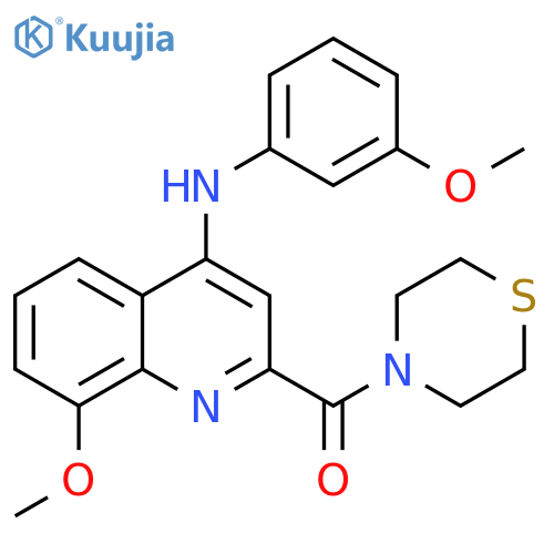 8-methoxy-N-(3-methoxyphenyl)-2-(thiomorpholine-4-carbonyl)quinolin-4-amine structure