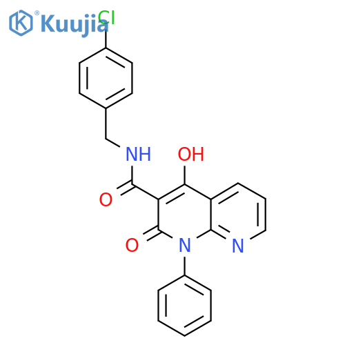 N-(4-chlorophenyl)methyl-4-hydroxy-2-oxo-1-phenyl-1,2-dihydro-1,8-naphthyridine-3-carboxamide structure