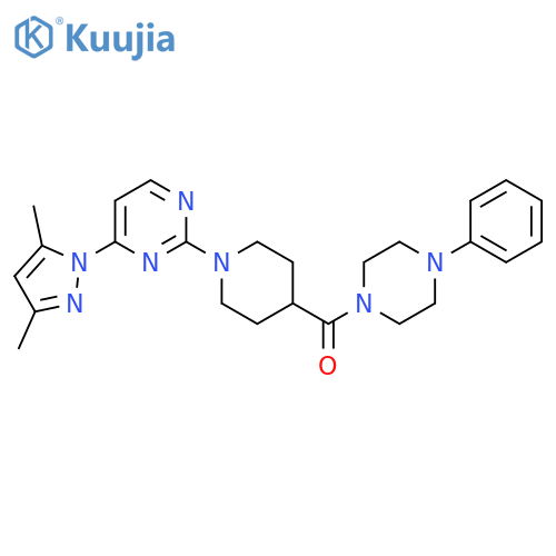 4-(3,5-dimethyl-1H-pyrazol-1-yl)-2-4-(4-phenylpiperazine-1-carbonyl)piperidin-1-ylpyrimidine structure