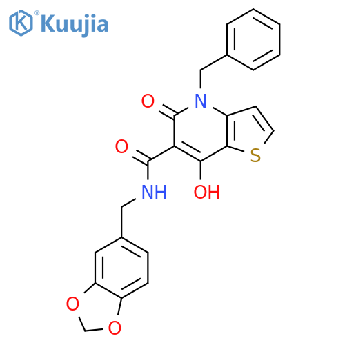 N-(2H-1,3-benzodioxol-5-yl)methyl-4-benzyl-7-hydroxy-5-oxo-4H,5H-thieno3,2-bpyridine-6-carboxamide structure