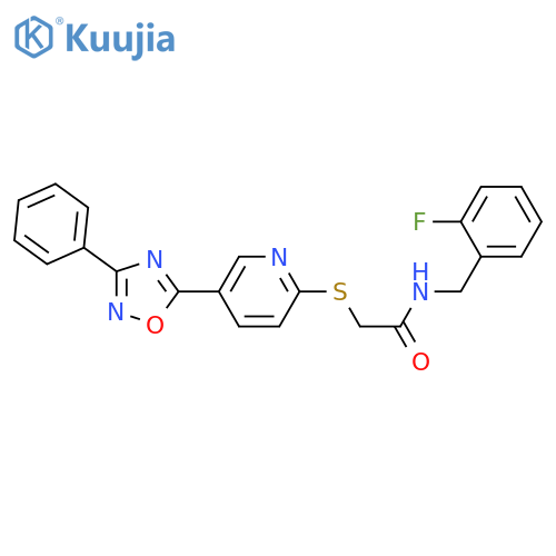 N-(2-fluorophenyl)methyl-2-{5-(3-phenyl-1,2,4-oxadiazol-5-yl)pyridin-2-ylsulfanyl}acetamide structure