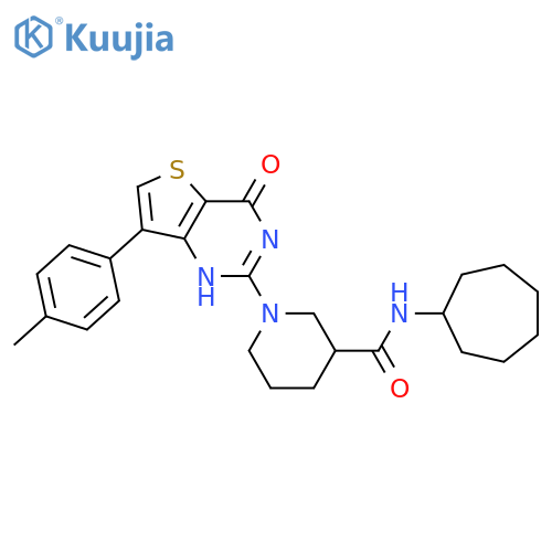 N-cycloheptyl-1-7-(4-methylphenyl)-4-oxo-3H,4H-thieno3,2-dpyrimidin-2-ylpiperidine-3-carboxamide structure