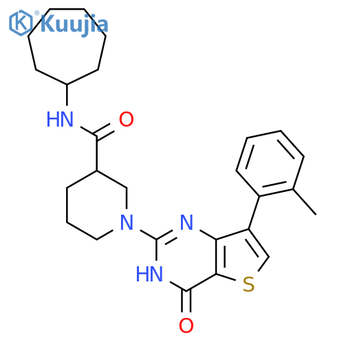 N-cycloheptyl-1-[7-(2-methylphenyl)-4-oxo-3H,4H-thieno[3,2-d]pyrimidin-2-yl]piperidine-3-carboxamide structure