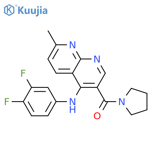 N-(3,4-difluorophenyl)-7-methyl-3-(pyrrolidine-1-carbonyl)-1,8-naphthyridin-4-amine structure