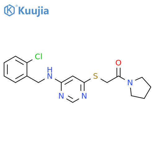 2-[(6-{[(2-chlorophenyl)methyl]amino}pyrimidin-4-yl)sulfanyl]-1-(pyrrolidin-1-yl)ethan-1-one structure