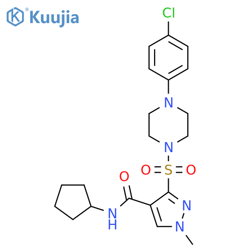 3-{[4-(4-chlorophenyl)piperazin-1-yl]sulfonyl}-N-cyclopentyl-1-methyl-1H-pyrazole-4-carboxamide structure