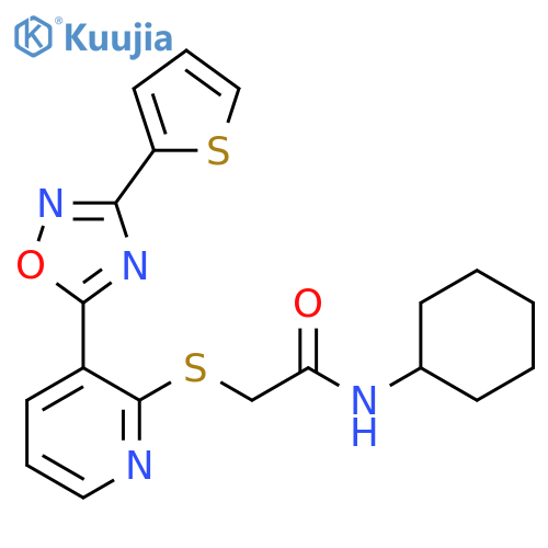 N-cyclohexyl-2-({3-3-(thiophen-2-yl)-1,2,4-oxadiazol-5-ylpyridin-2-yl}sulfanyl)acetamide structure