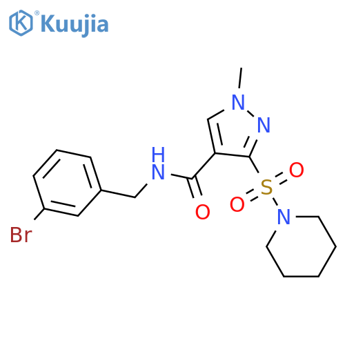 N-(3-bromophenyl)methyl-1-methyl-3-(piperidine-1-sulfonyl)-1H-pyrazole-4-carboxamide structure