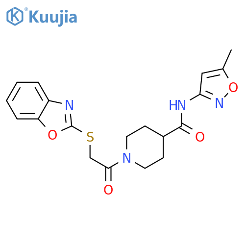 1-2-(1,3-benzoxazol-2-ylsulfanyl)acetyl-N-(5-methyl-1,2-oxazol-3-yl)piperidine-4-carboxamide structure