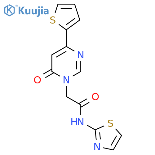 2-6-oxo-4-(thiophen-2-yl)-1,6-dihydropyrimidin-1-yl-N-(1,3-thiazol-2-yl)acetamide structure