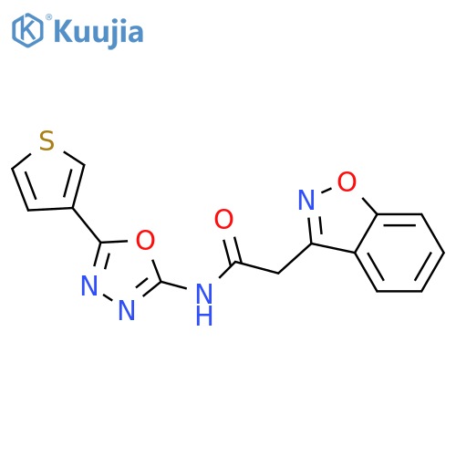 2-(1,2-benzoxazol-3-yl)-N-5-(thiophen-3-yl)-1,3,4-oxadiazol-2-ylacetamide structure