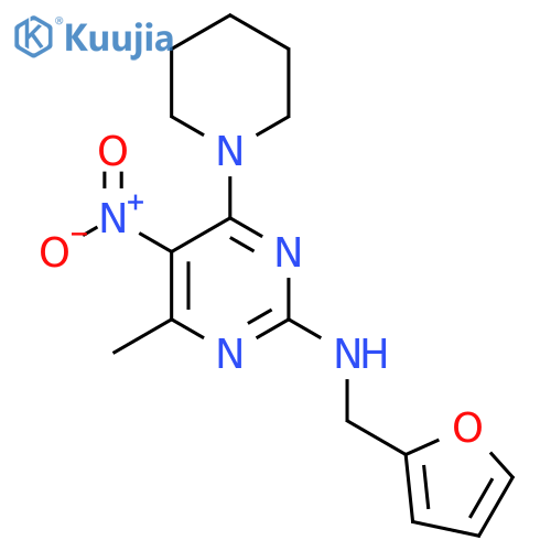 N-(furan-2-yl)methyl-4-methyl-5-nitro-6-(piperidin-1-yl)pyrimidin-2-amine structure