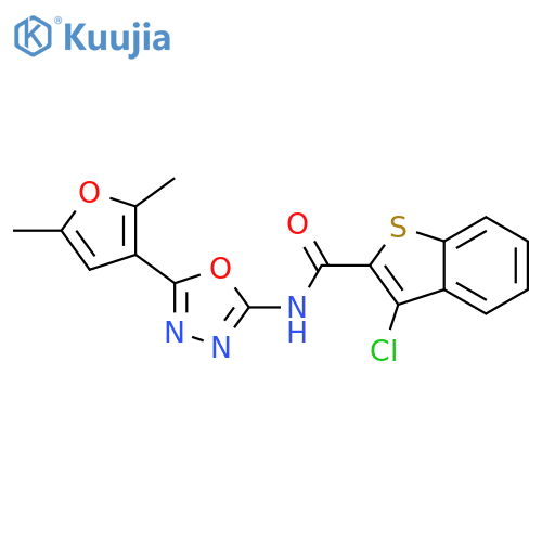 3-chloro-N-5-(2,5-dimethylfuran-3-yl)-1,3,4-oxadiazol-2-yl-1-benzothiophene-2-carboxamide structure