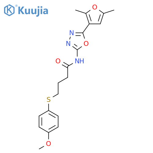 N-5-(2,5-dimethylfuran-3-yl)-1,3,4-oxadiazol-2-yl-4-(4-methoxyphenyl)sulfanylbutanamide structure