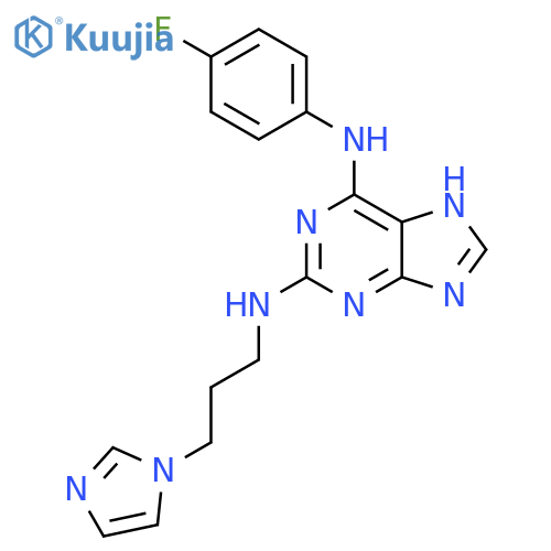 N6-(4-fluorophenyl)-N2-3-(1H-imidazol-1-yl)propyl-9H-purine-2,6-diamine structure