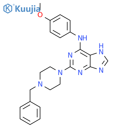 2-(4-benzylpiperazin-1-yl)-N-(4-methoxyphenyl)-9H-purin-6-amine structure