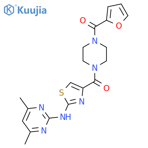 N-{4-4-(furan-2-carbonyl)piperazine-1-carbonyl-1,3-thiazol-2-yl}-4,6-dimethylpyrimidin-2-amine structure