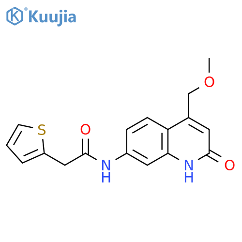 N-4-(methoxymethyl)-2-oxo-1,2-dihydroquinolin-7-yl-2-(thiophen-2-yl)acetamide structure