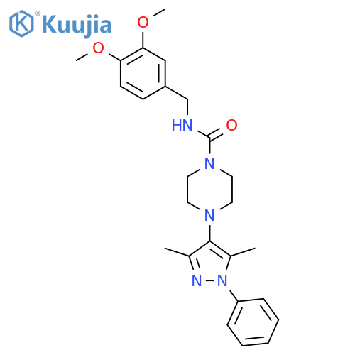 N-(3,4-dimethoxyphenyl)methyl-4-(3,5-dimethyl-1-phenyl-1H-pyrazol-4-yl)piperazine-1-carboxamide structure