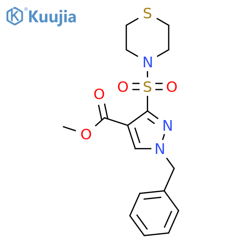 methyl 1-benzyl-3-(thiomorpholinosulfonyl)-1H-pyrazole-4-carboxylate structure