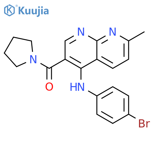 N-(4-bromophenyl)-7-methyl-3-(pyrrolidine-1-carbonyl)-1,8-naphthyridin-4-amine structure