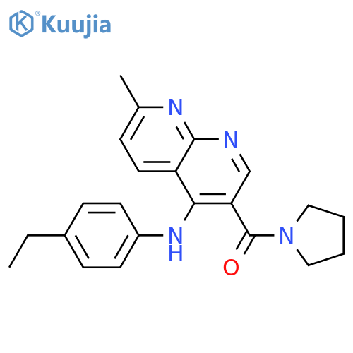 N-(4-ethylphenyl)-7-methyl-3-(pyrrolidine-1-carbonyl)-1,8-naphthyridin-4-amine structure
