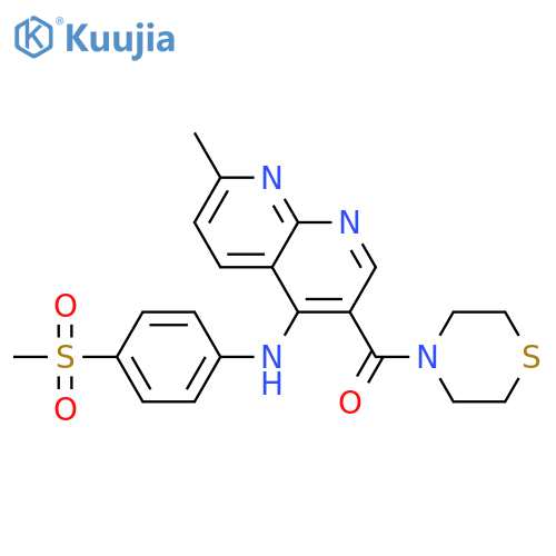 N-(4-methanesulfonylphenyl)-7-methyl-3-(thiomorpholine-4-carbonyl)-1,8-naphthyridin-4-amine structure