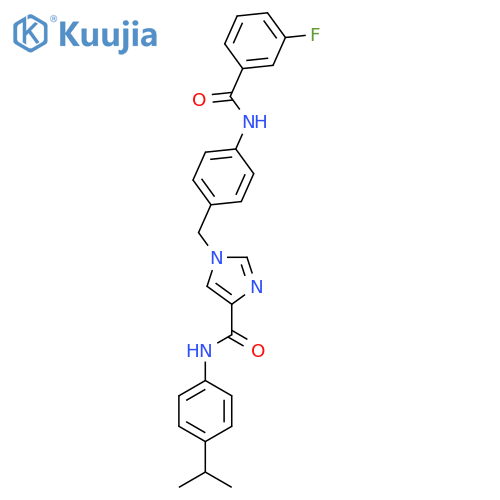 1-{4-(3-fluorobenzamido)phenylmethyl}-N-4-(propan-2-yl)phenyl-1H-imidazole-4-carboxamide structure