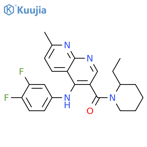 N-(3,4-difluorophenyl)-3-(2-ethylpiperidine-1-carbonyl)-7-methyl-1,8-naphthyridin-4-amine structure