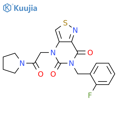 6-(2-fluorophenyl)methyl-4-2-oxo-2-(pyrrolidin-1-yl)ethyl-4H,5H,6H,7H-1,2thiazolo4,3-dpyrimidine-5,7-dione structure