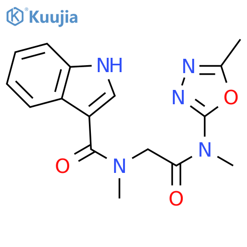 2-1-(1H-indol-3-yl)-N-methylformamido-N-(5-methyl-1,3,4-oxadiazol-2-yl)methylacetamide structure
