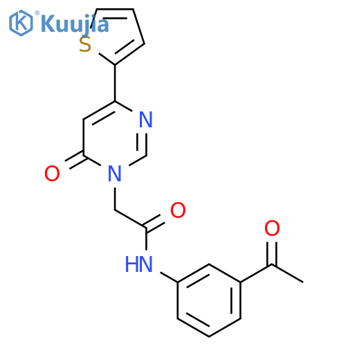 N-(3-acetylphenyl)-2-6-oxo-4-(thiophen-2-yl)-1,6-dihydropyrimidin-1-ylacetamide structure