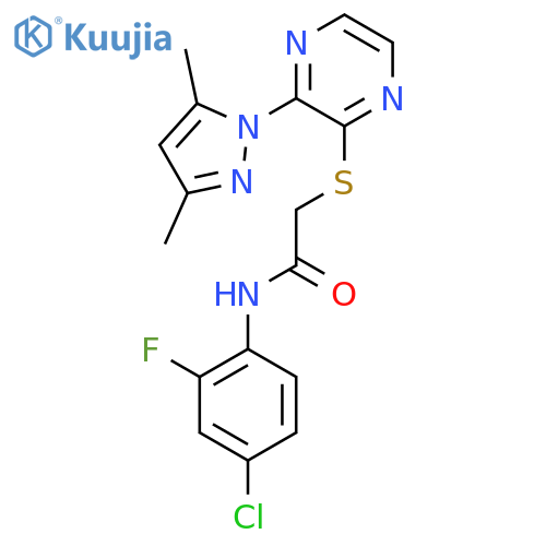 N-(4-chloro-2-fluorophenyl)-2-{3-(3,5-dimethyl-1H-pyrazol-1-yl)pyrazin-2-ylsulfanyl}acetamide structure