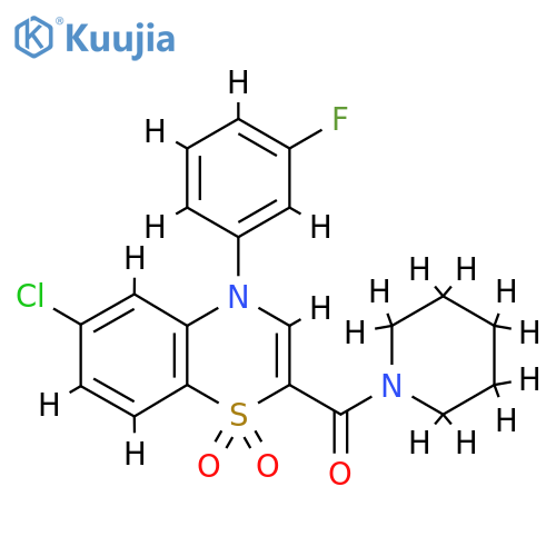 6-chloro-4-(3-fluorophenyl)-2-(piperidine-1-carbonyl)-4H-1lambda6,4-benzothiazine-1,1-dione structure