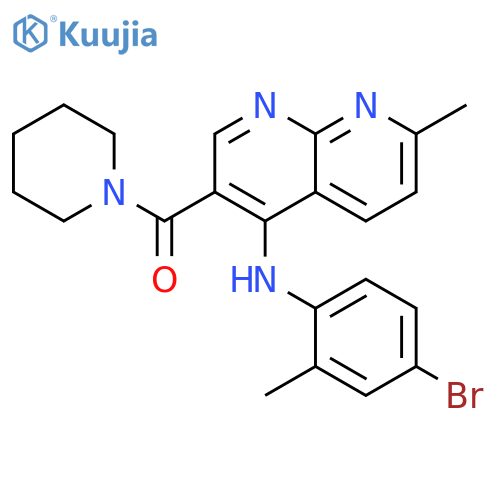 N-(4-bromo-2-methylphenyl)-7-methyl-3-(piperidine-1-carbonyl)-1,8-naphthyridin-4-amine structure