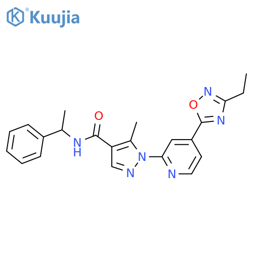 1-4-(3-ethyl-1,2,4-oxadiazol-5-yl)pyridin-2-yl-5-methyl-N-(1-phenylethyl)-1H-pyrazole-4-carboxamide structure